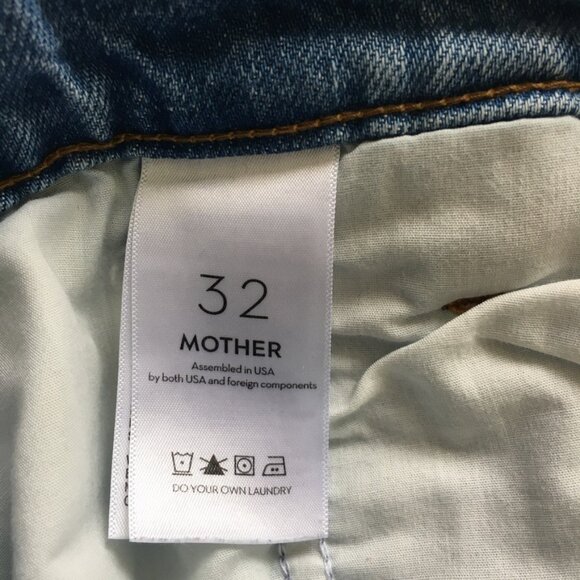 Mother Jean Womens The Fun Dip Utility Puddle Wide Leg Size 32 Cut off hem Blue - Picture 13 of 16